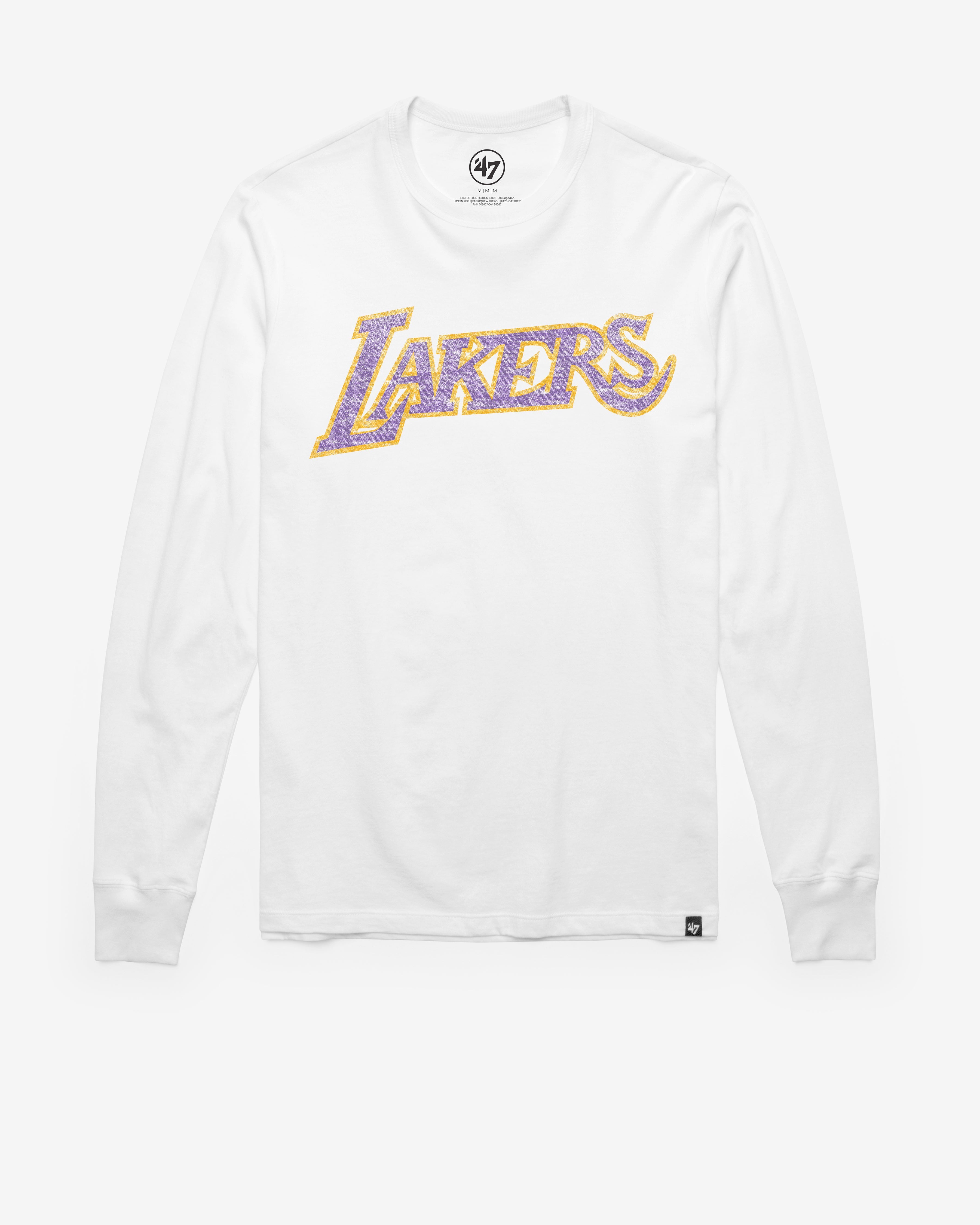 LOS ANGELES LAKERS HARDWOOD CLASSICS WHITE WASH PREMIER '47 FRANKLIN LONG SLEEVE TEE Premium Comfort Casual