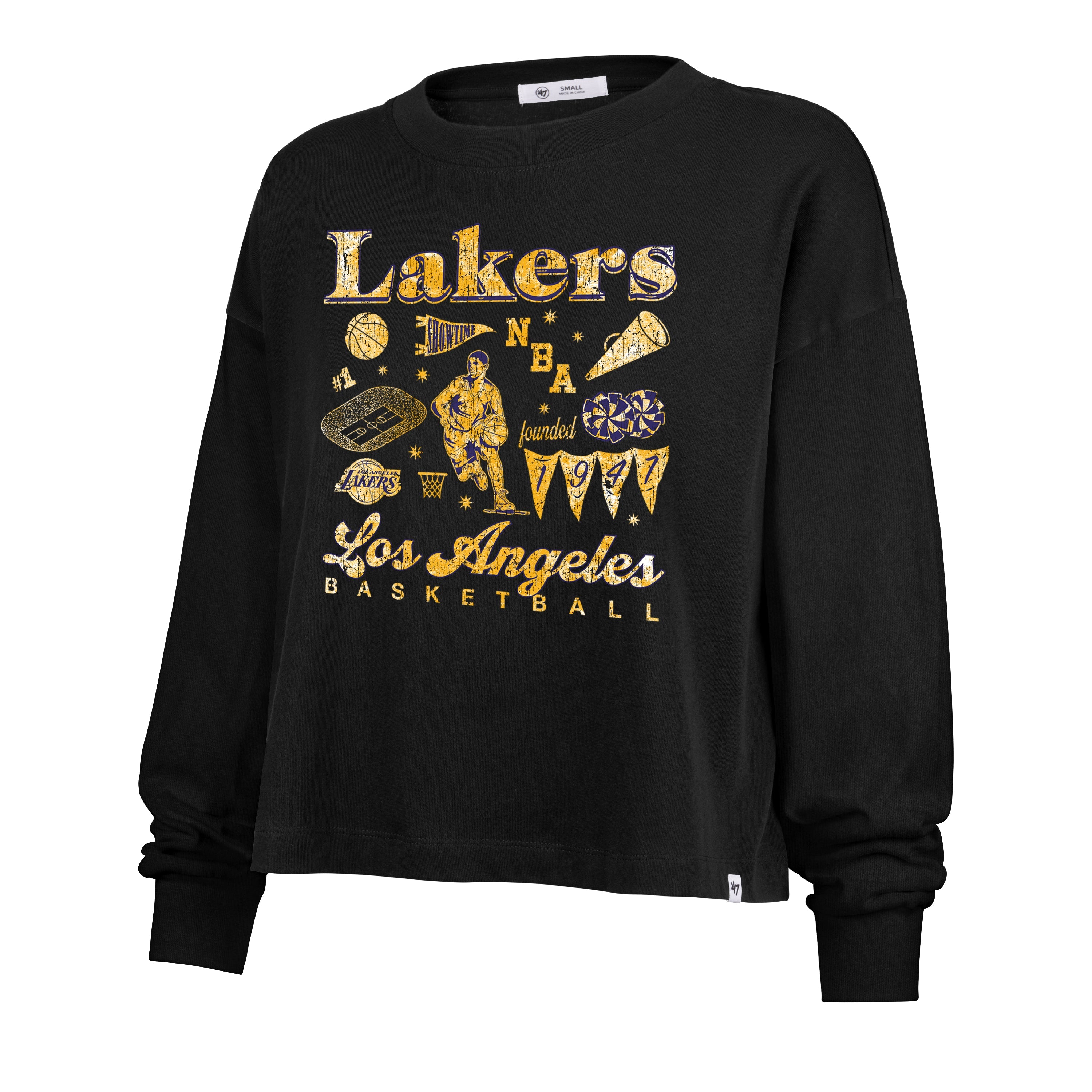 LOS ANGELES LAKERS TEAM COLLAGE '47 SYDNEY LONG SLEEVE TEE WOMENS Premium Comfort Casual