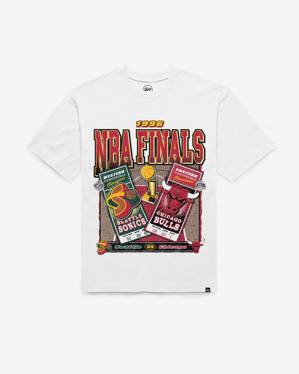 SEATTLE SONICS VS. CHICAGO BULLS NBA FINALS DUELING COURT MATCHUP '47 FOUNDATION TEE Premium Comfort Casual