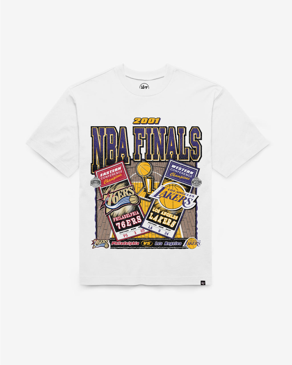 PHILADELPHIA 76ERS VS. LOS ANGELES LAKERS NBA FINALS DUELING COURT MATCHUP '47 FOUNDATION TEE Premium Comfort Casual