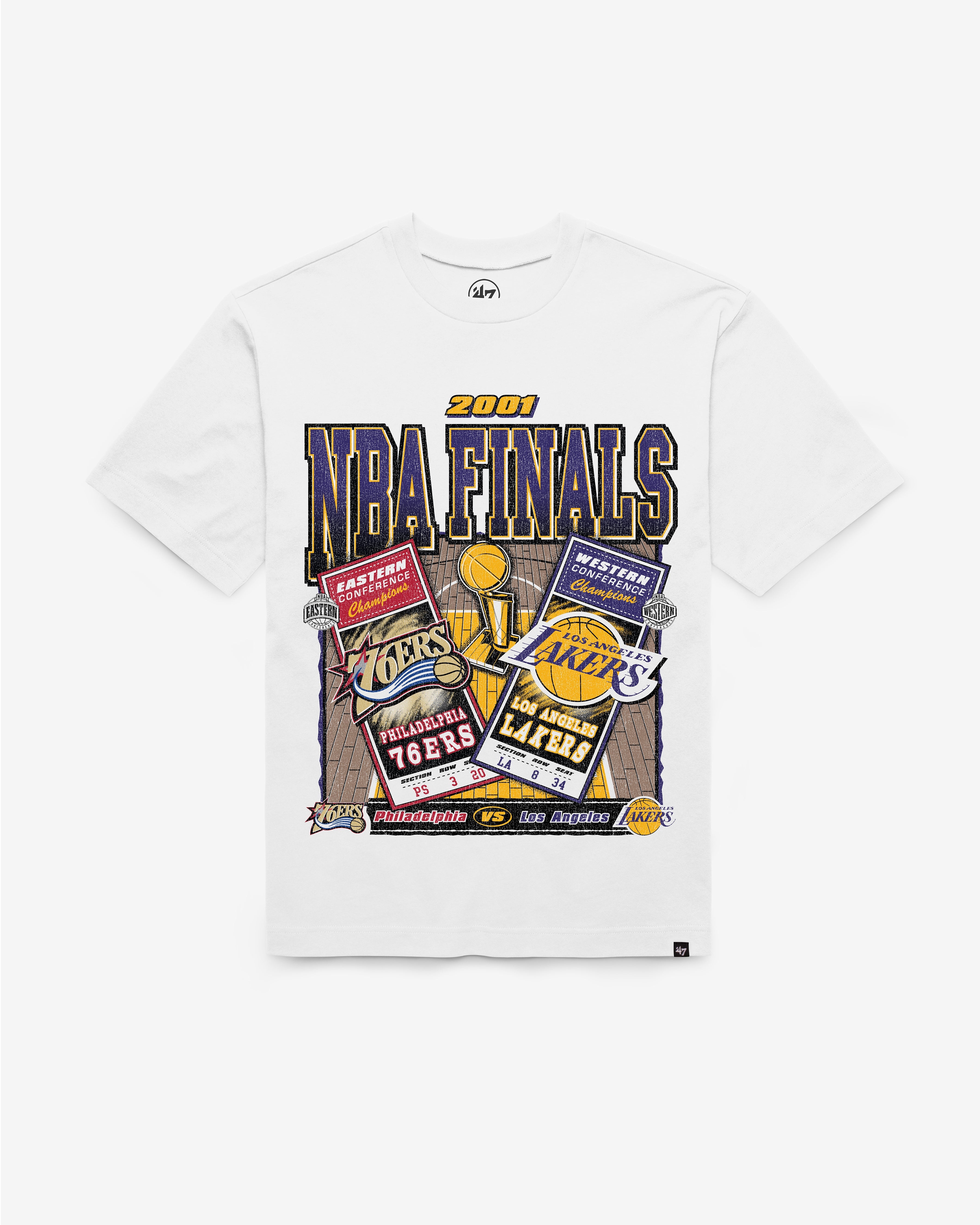 PHILADELPHIA 76ERS VS. LOS ANGELES LAKERS NBA FINALS DUELING COURT MATCHUP '47 FOUNDATION TEE Premium Comfort Casual