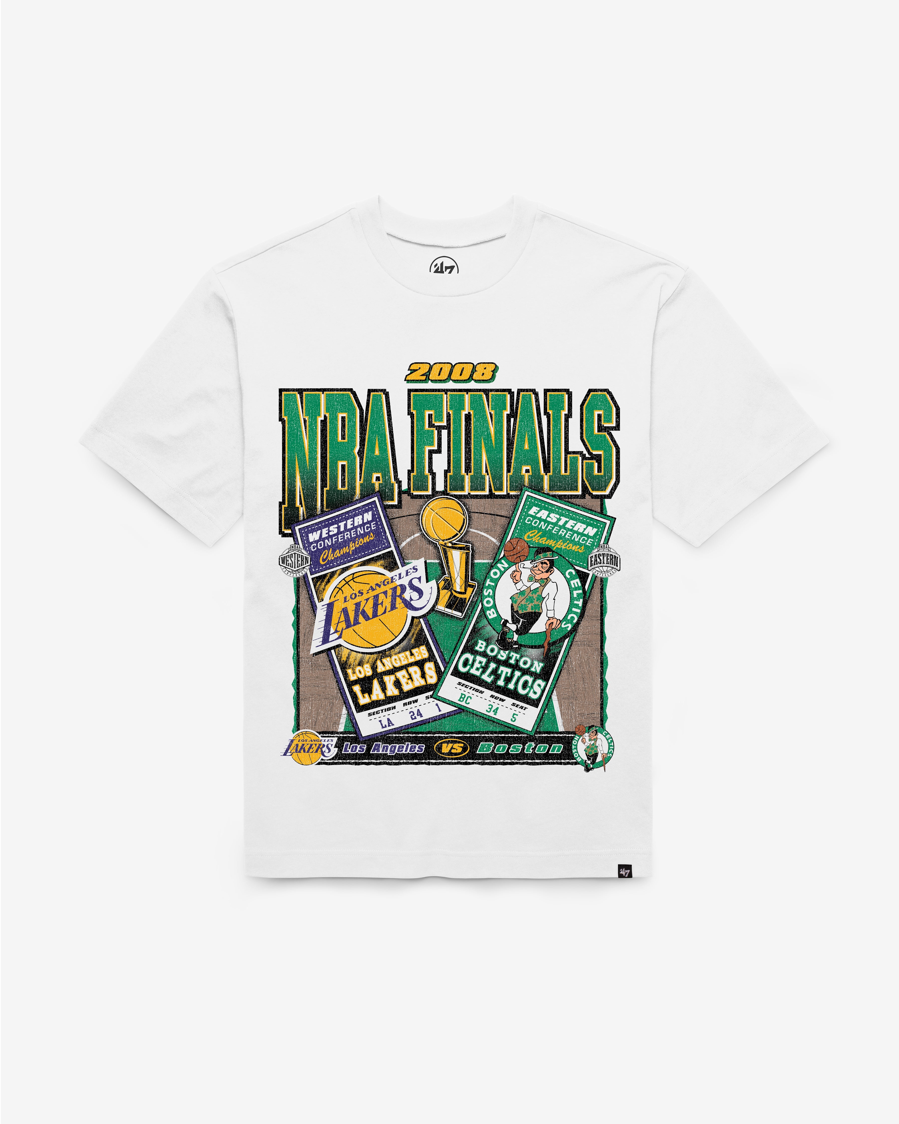 LOS ANGELES LAKERS VS. BOSTON CELTICS 2008 NBA FINALS DUELING COURT MATCHUP '47 FOUNDATION TEE Premium Comfort Casual